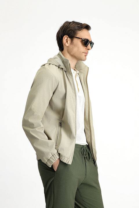 Light Beige Hooded Seasonal Sport Jacket