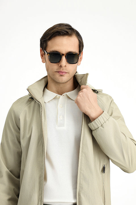 Light Beige Hooded Seasonal Sport Jacket