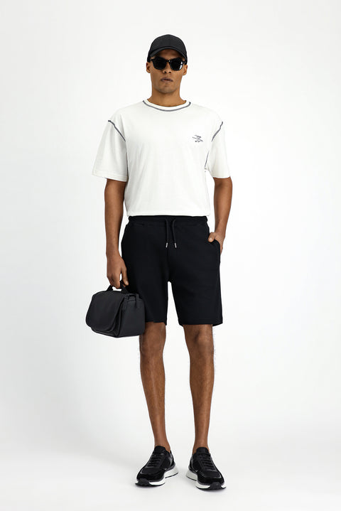 Black Cotton Sports Sweatshirt Shorts