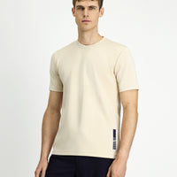 Light Beige Crew Neck Regular Fit Printed T-shirt