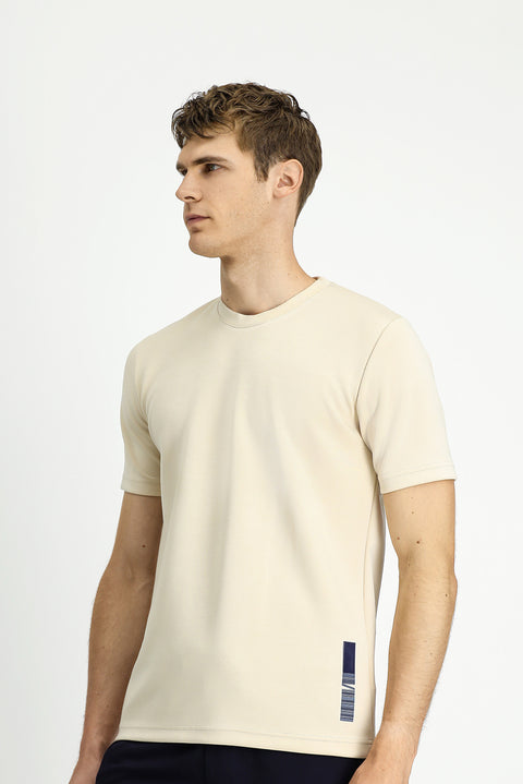 Light Beige Crew Neck Regular Fit Printed T-shirt