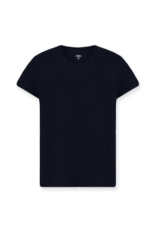 Koyu Lacivert Bisiklet Yaka Slim Fit Dar Kesim Pamuk Fitilli Tişört