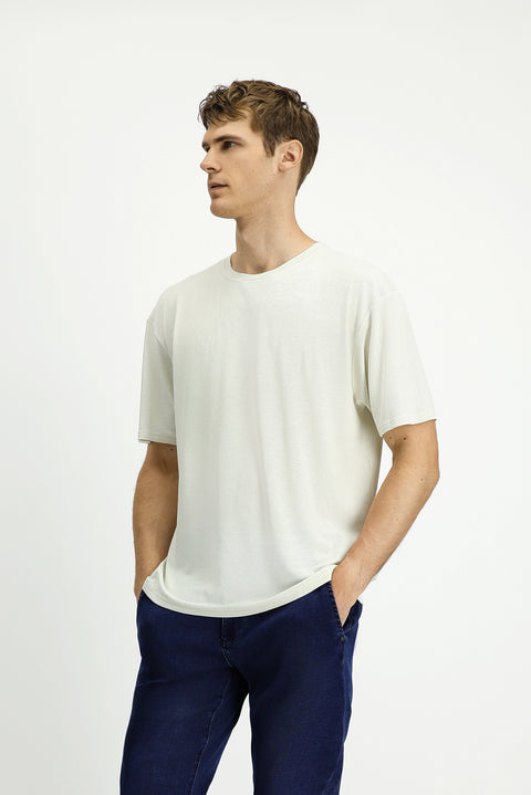 Stone Crew Neck Oversize Patterned Modal Blend T-Shirt