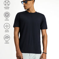 Black Techno-Line Crew Neck Slim Fit Printed Lycra Supreme T-Shirt