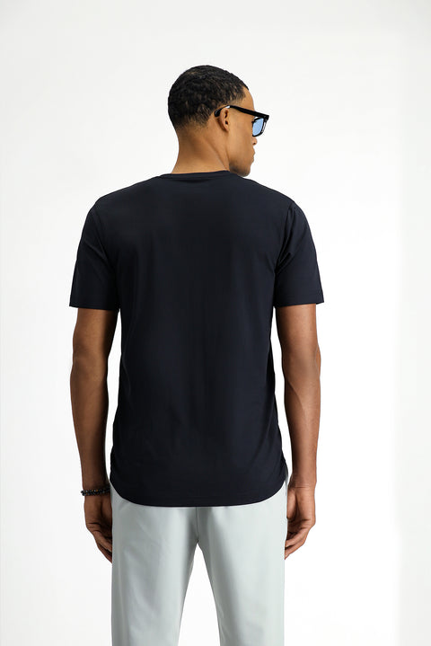 Black Techno-Line Crew Neck Slim Fit Printed Lycra Supreme T-Shirt
