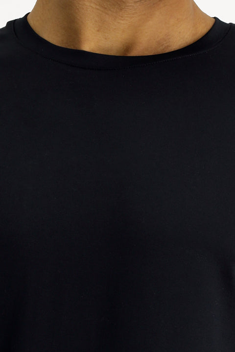 Black Techno-Line Crew Neck Slim Fit Printed Lycra Supreme T-Shirt