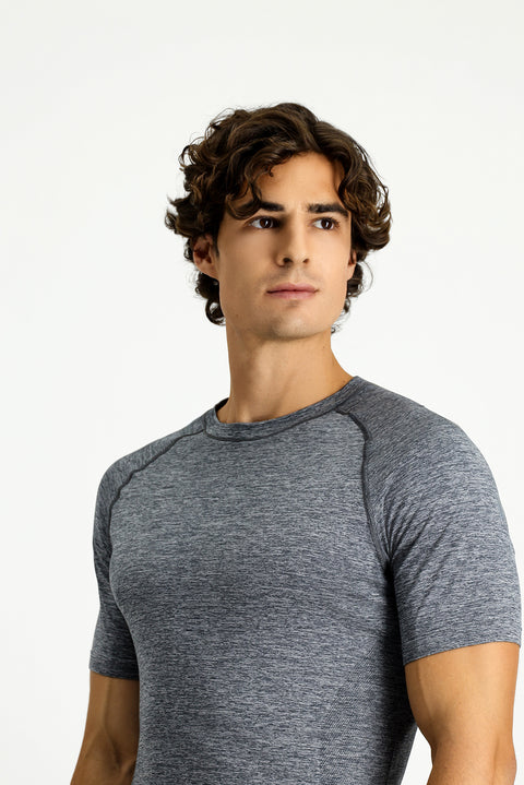 Medium Grey Melange Crew Neck Slim Fit Sports T-Shirt