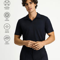 Black Techno-Line Regular Fit Lycra Printed Polo Shirt