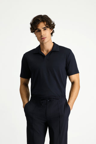 Siyah Techno-Line Regular Fit Likralı Baskılı Polo Yaka Tişört