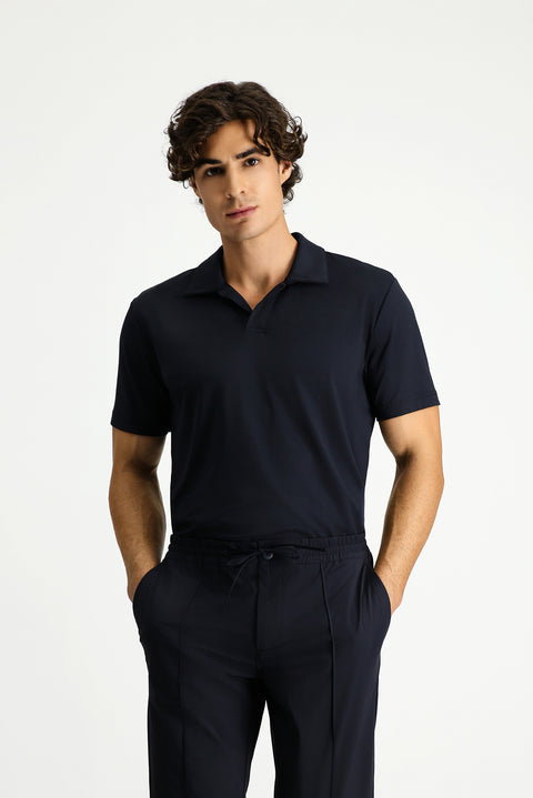 Black Techno-Line Regular Fit Lycra Printed Polo Shirt