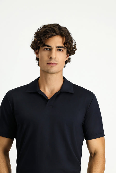 Black Techno-Line Regular Fit Lycra Printed Polo Shirt