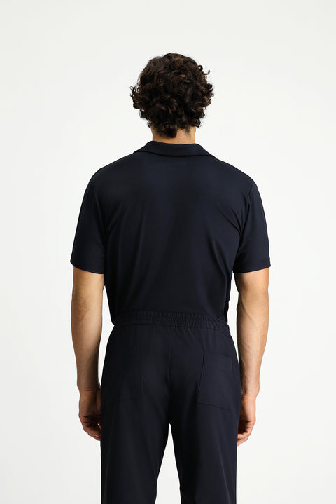 Black Techno-Line Regular Fit Lycra Printed Polo Shirt