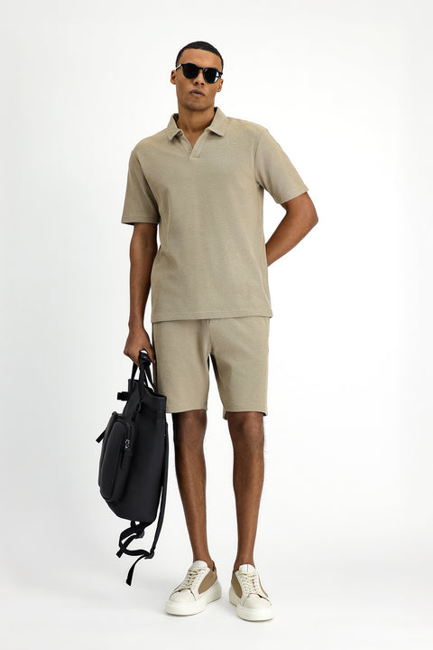 Light Beige Regular Fit Cotton Polo Shirt
