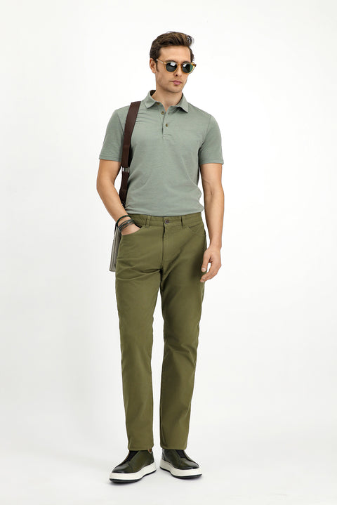 Koyu Haki Slim Fit Dar Kesim Pamuklu Polo Yaka Tişört