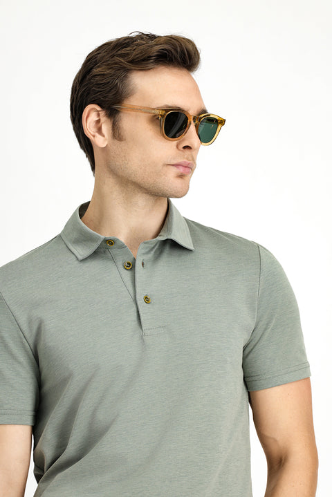 Koyu Haki Slim Fit Dar Kesim Pamuklu Polo Yaka Tişört