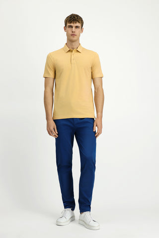 Orta Bej Slim Fit Dar Kesim Pamuk Desenli Polo Yaka Tişört