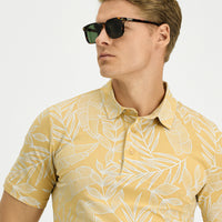 Medium Beige Slim Fit Printed Cotton Polo Shirt
