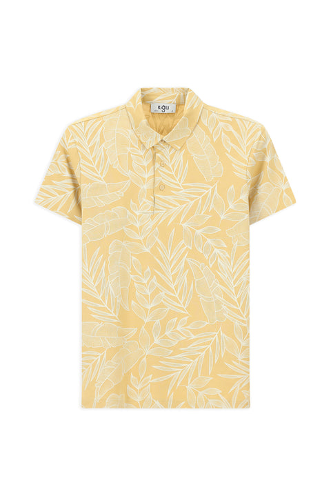 Medium Beige Slim Fit Printed Cotton Polo Shirt