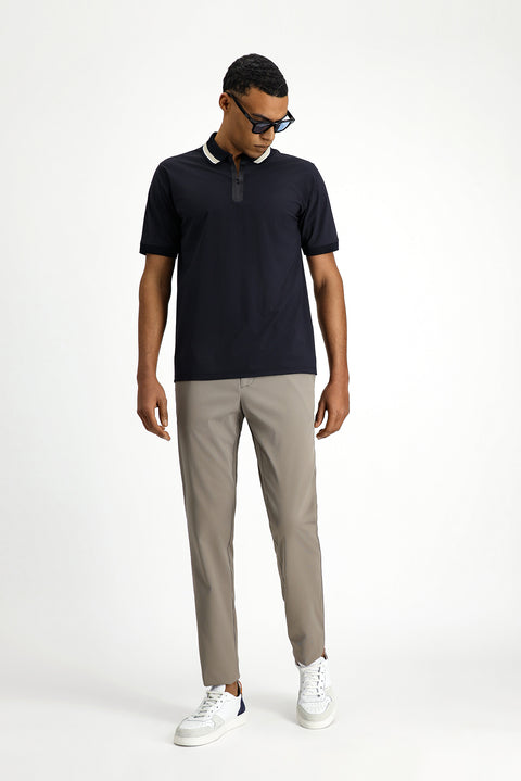 Koyu Lacivert Techno-Line Fermuarlı Likralı Slim Fit Dar Kesim Polo Yaka Tişört