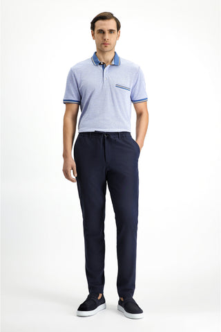 Açık Mavi Melanj Slim Fit Dar Kesim Pamuklu Desenli Cepli Polo Yaka Tişört