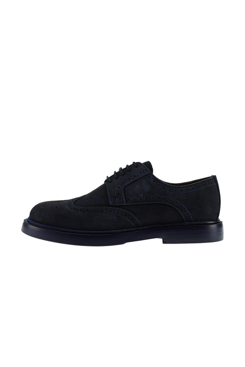 Dark Navy Blue 4 Seasons Lace-up Patterned Nubuck Leather Shoes