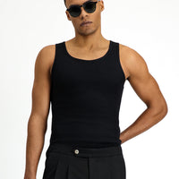 Black Slim Fit Narrow Cut Cotton Ribbed Tank Top
