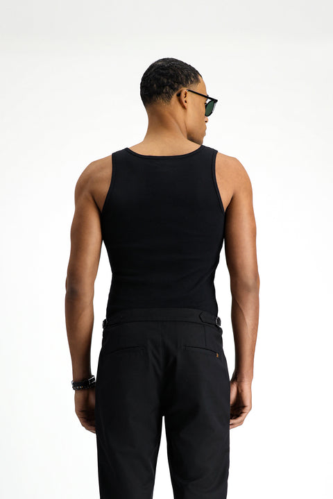 Black Slim Fit Narrow Cut Cotton Ribbed Tank Top