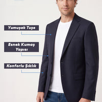 Koyu Lacivert 6 Drop Regular Fit Standart Kesim Mono Yaka Klasik Ceket