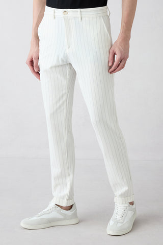 Taş Straight Slim Fit Çizgili Likralı Esnek Yan Cepli Likralı Kanvas / Chino Pantolon