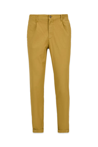 Orta Bej Tapered Fit Beli Lastikli Çizgili Likralı Yan Cepli Kanvas / Chino Pantolon
