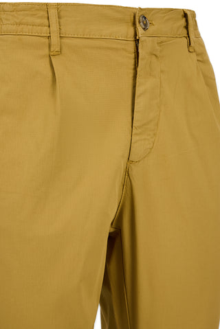 Orta Bej Tapered Fit Beli Lastikli Çizgili Likralı Yan Cepli Kanvas / Chino Pantolon