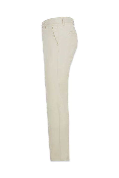 Krem Regular Fit Standart Kesim Likralı Esnek Yan Cepli Likralı Kanvas / Chino Pantolon