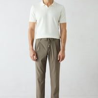 Light Mink Regular Straight Fit Lycra Side Pocket Drawstring Pleated Trousers