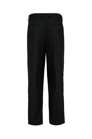 Siyah Straight Wide Leg Yan Cepli Pileli Likralı Kanvas / Chino Pantolon