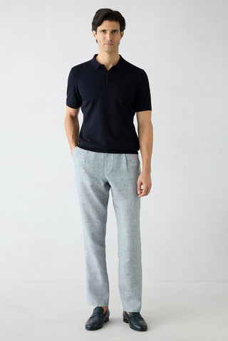 Orta Lacivert Regular Straight Fit Ketenli Spor Pantolon