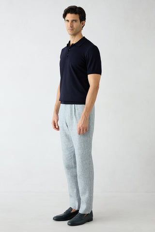 Orta Lacivert Regular Straight Fit Ketenli Spor Pantolon