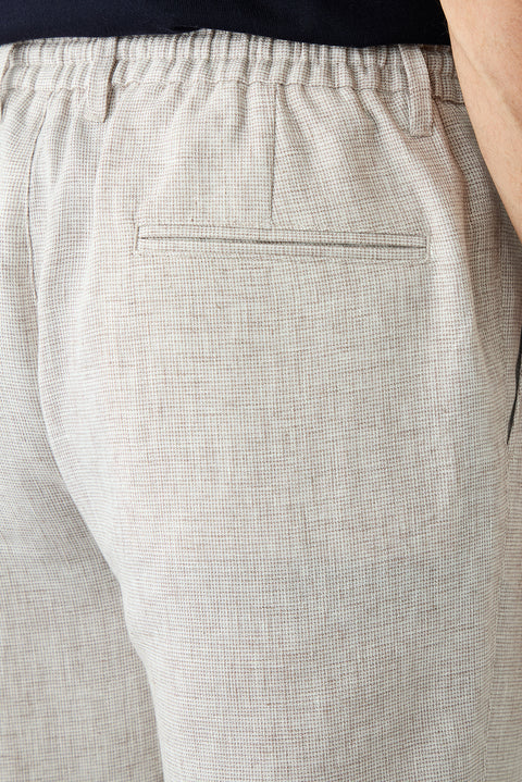 Açık Vizon Regular Straight Fit Desenli Beli İpli Pileli Keten Karışımlı Kanvas / Chino Pantolon