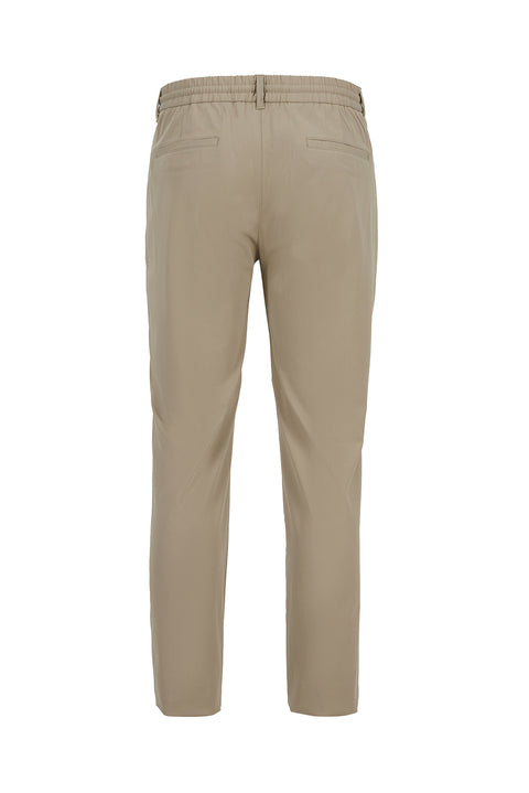 Orta Bej Techno-Line Slim Fit Dar Kesim Beli Lastikli İpli Likralı Çantalı Pantolon