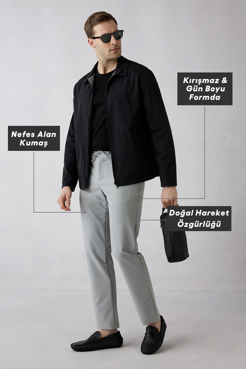 Light Gray Techno-Line Regular Fit Standard Cut Lycra Elasticated Waist Drawstring Baggy Trousers