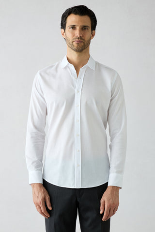 Beyaz Uzun Kol Slim Fit Desenli %100 Pamuk Gömlek