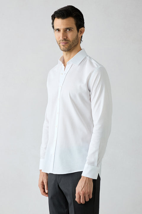 White Long Sleeve Slim Fit Patterned 100% Cotton Shirt