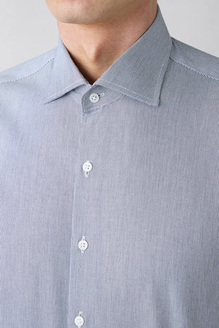 Koyu Lacivert Uzun Kol Klasik Çizgili Slim Fit Dar Kesim Pamuk Gömlek