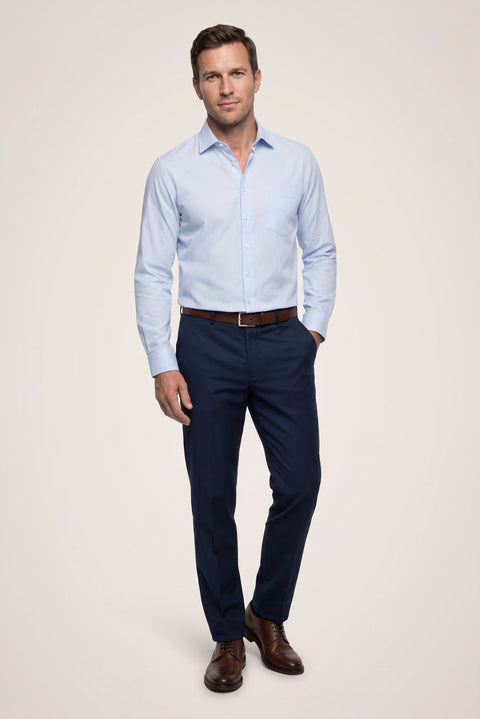 Light Blue Long Sleeve Regular Fit Classic Collar Patterned Pocketed 100% Cotton Shirt
