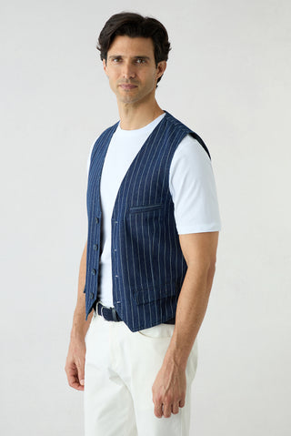 Koyu Lacivert Regular Fit V Yaka Pamuk Yelek