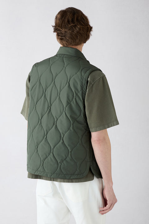 Medium Khaki Stand-Up Collar Quilted Sports Vest with Pockets and Zipper