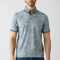 Orta Lacivert Polo Yaka Regular Fit Desenli Cepli Tişört