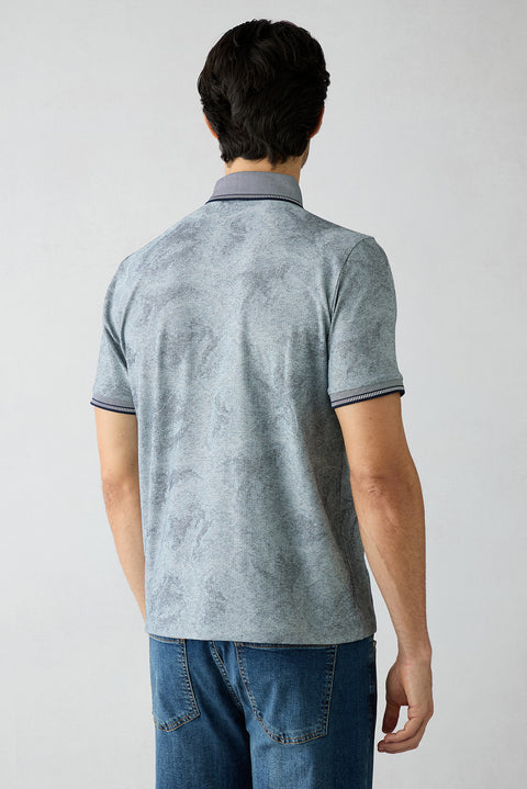 Orta Lacivert Polo Yaka Regular Fit Desenli Cepli Tişört