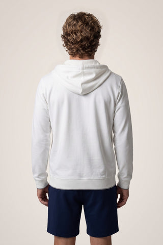 Beyaz Regular Fit Kapüşonlu Fermuarlı Cepli Sweatshirt Hırka