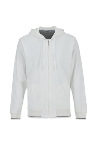 Beyaz Regular Fit Kapüşonlu Fermuarlı Cepli Sweatshirt Hırka
