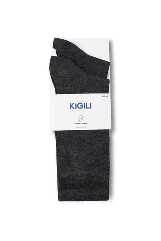 Koyu Antrasit Melanj 2'li İnce Bambu Karışımlı Desenli Çorap Seti
